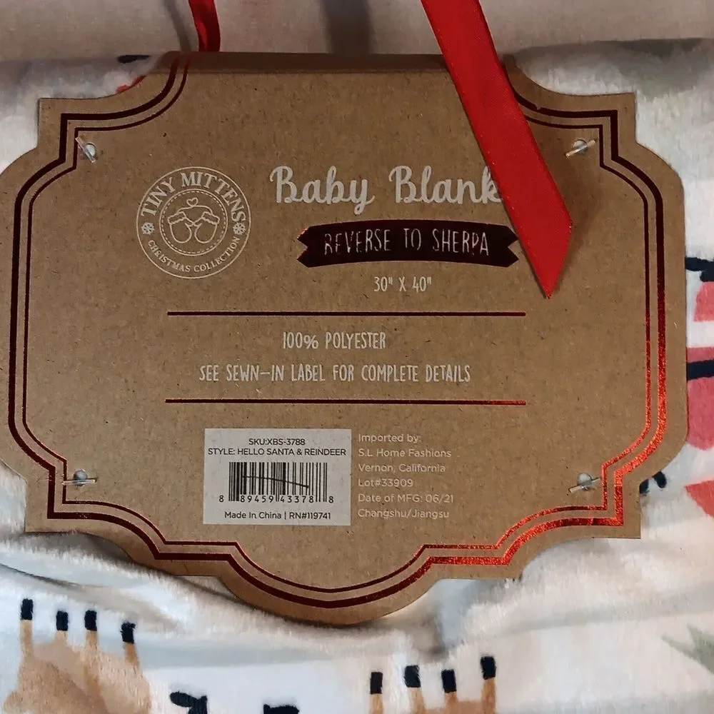 Tiny Mittens Reversible Christmas Sherpa Baby Blanket